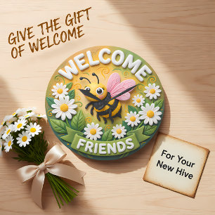 Reloj Redondo Grande Bienvenidos Amigos Abeja de Miel Primavera