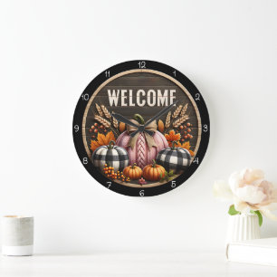 Reloj Redondo Grande Bienvenidos Calabazas de Granja Otoño Decoración