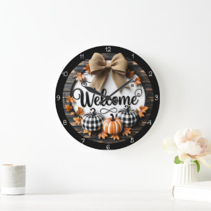 Reloj Redondo Grande Bienvenidos Calabazas de Otoño