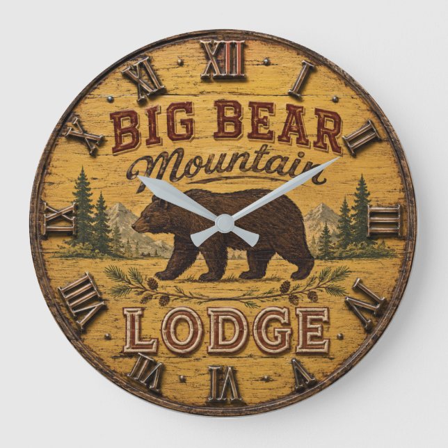 Reloj Redondo Grande Big Bear Mountain Lodge Rustic (Anverso)
