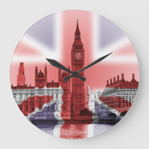 Reloj Redondo Grande Big Ben y casas del parlamento, Union Jack
