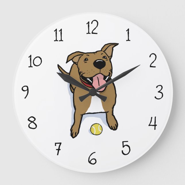 Reloj Redondo Grande Big Cute Brown Dog con bolas de tenis (Anverso)