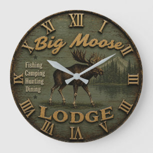Reloj Redondo Grande Big Moose Lodge Rustic Cabin Woodland Lake Lodge