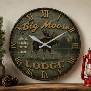 Reloj Redondo Grande Big Moose Lodge Rustic Cabin Woodland Lake Lodge