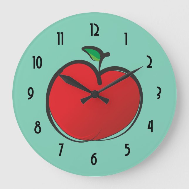 Reloj Redondo Grande Big Red Apple Drawing (Anverso)