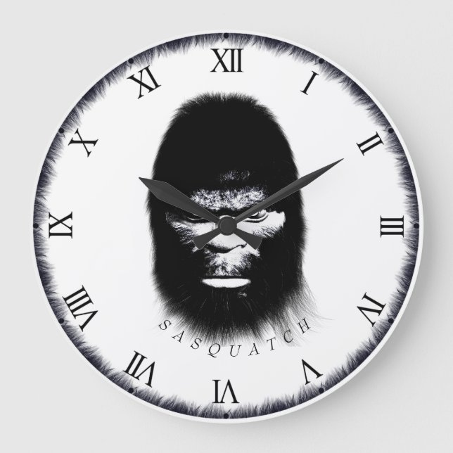 RELOJ REDONDO GRANDE BIGFOOT SASQUATCH HEAD PORTRAIT BLACK AND WHITE (Anverso)