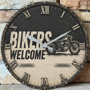 Reloj Redondo Grande Bikers Welcome Vintage Motorcycle Garage Decor