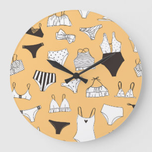 Reloj Redondo Grande Bikini tropical: Patrón de verano dibujado a mano