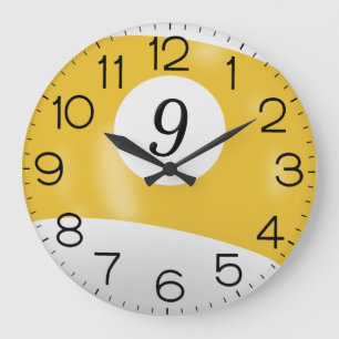 Reloj Redondo Grande Billar amarillo y blanco #9 Ball