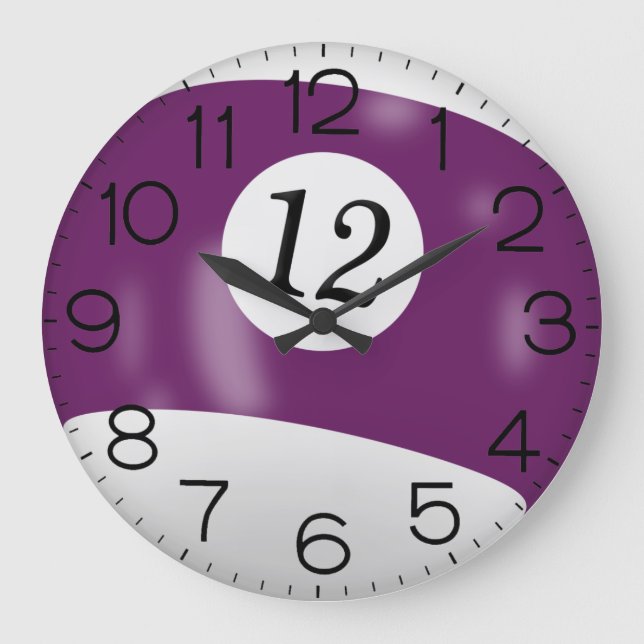 Reloj Redondo Grande Billar morado y blanco #12 (Anverso)