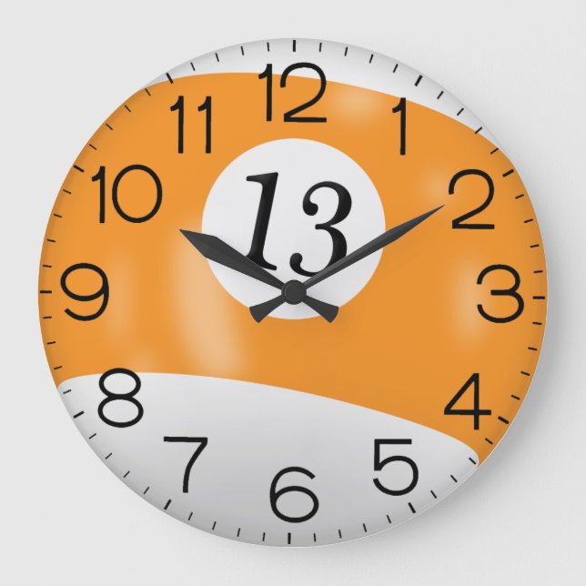 Reloj Redondo Grande Billar naranja y blanco #13 (Anverso)