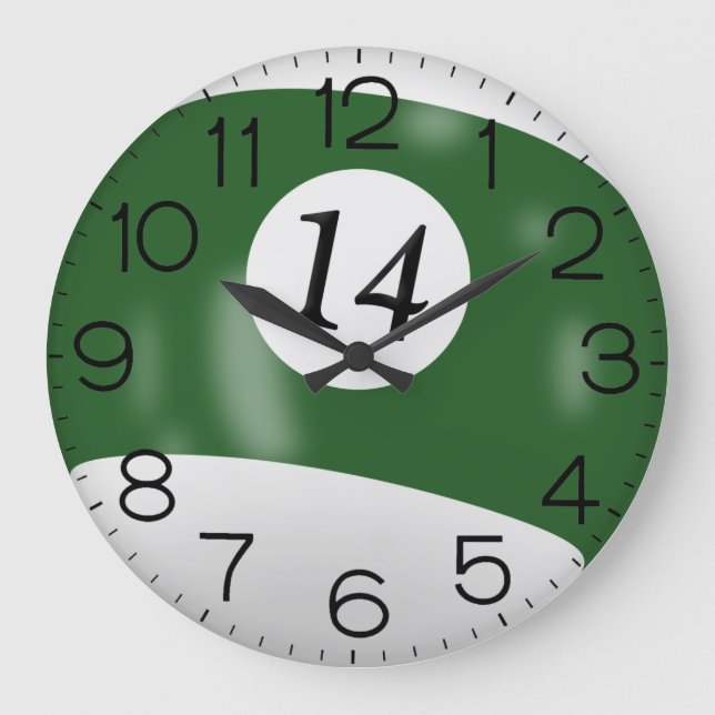 Reloj Redondo Grande Billar verde y blanco #14 (Anverso)