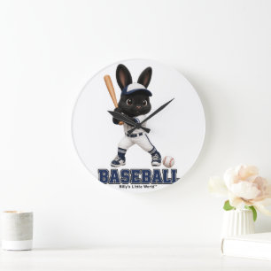 Reloj Redondo Grande Billy el conejo de béisbol adorable deportes conej
