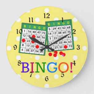 Reloj Redondo Grande ¡Bingo! Cartones de Bingo Verdes y Blancos,