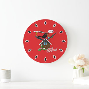 Reloj Redondo Grande Bird House Merry Christmas