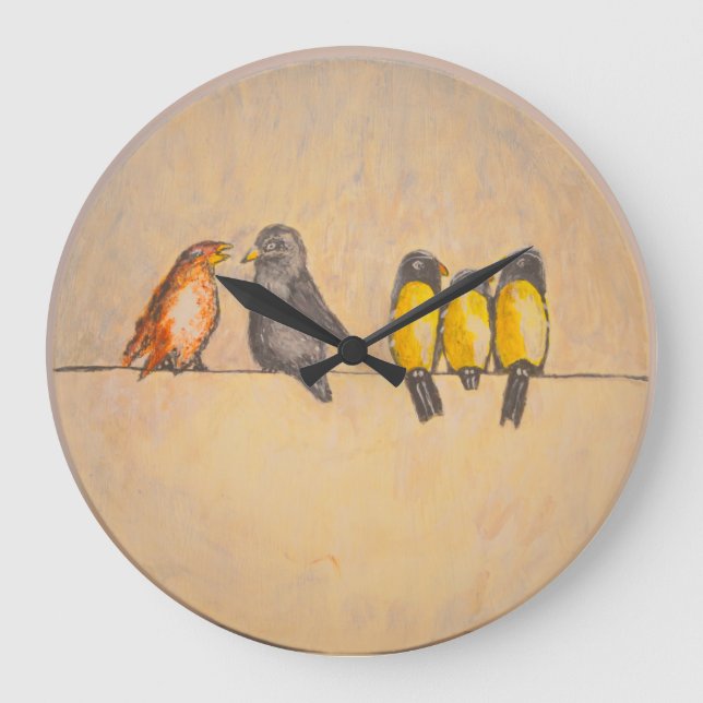 Reloj Redondo Grande Birds on Wire - Acrylic Wall Clock (Anverso)