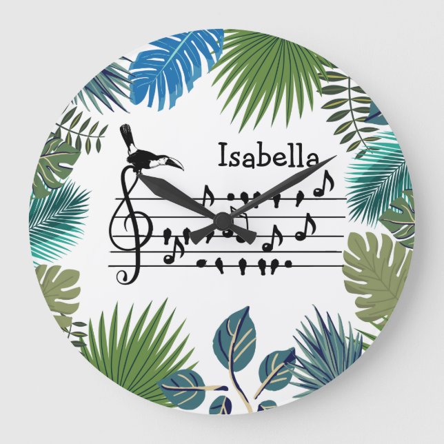 Reloj Redondo Grande Birdsong Toucan uniéndose al personalizable del ca (Anverso)