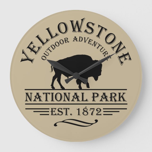 Reloj Redondo Grande Bison Antiguo Parque Nacional Yellowstone (Anverso)