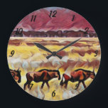 Reloj Redondo Grande Bisons Home On The Range Pop Art, Round Clock<br><div class="desc">Las imágenes de un diseño de arte pop son Bisones en el rango</div>