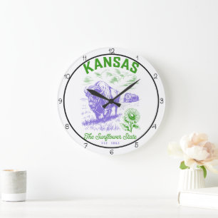 Reloj Redondo Grande Bisontes del Estado Kansas Sunflower