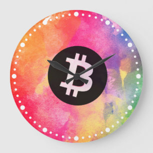 Reloj Redondo Grande Bitcoin Acuarela (Estilo 1 - Génesis)