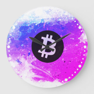 Reloj Redondo Grande Bitcoin Acuarela (Estilo 6 - Miami Beach)