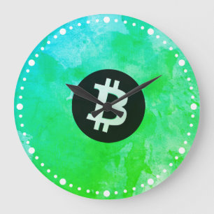 Reloj Redondo Grande Bitcoin Acuarela (Estilo $ - Green Day)
