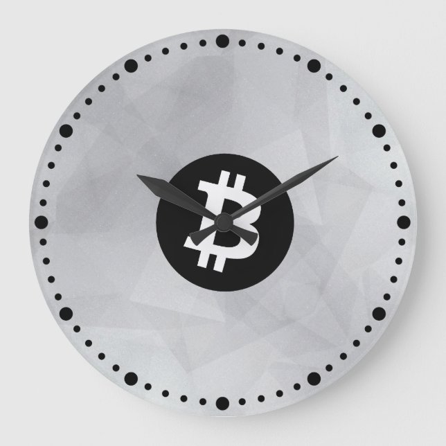 Reloj Redondo Grande Bitcoin Cristal Blanco (Anverso)
