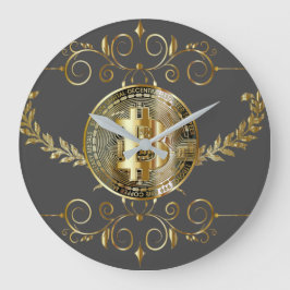 Reloj Redondo Grande Bitcoin Gold Coin Brown