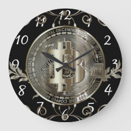 Reloj Redondo Grande Bitcoin Gold Moneda Negro Dinero Diseño Redondo