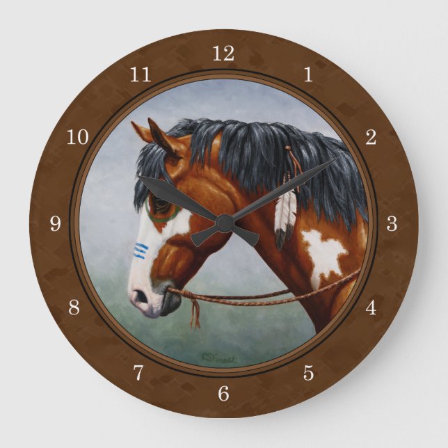 Reloj Redondo Grande Black American Bay Pinto Horse Brown (Anverso)