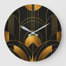 Reloj Redondo Grande Black and Gold Art Deco Geometric Wall Clock