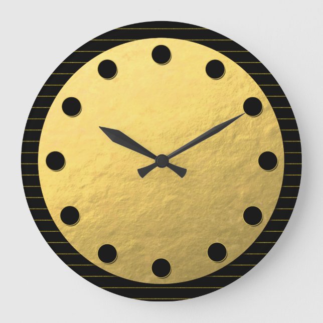 Reloj Redondo Grande Black and Gold Faux Relieve metalizado Classy Wall (Anverso)