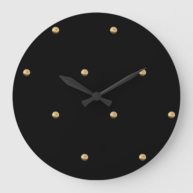 Reloj Redondo Grande Black and Gold Look Polka Dot Pattern Elegant (Anverso)