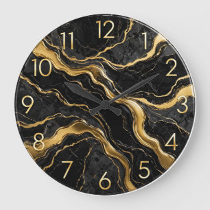 Reloj Redondo Grande Black and Gold Luxury Epoxy Wall Clock