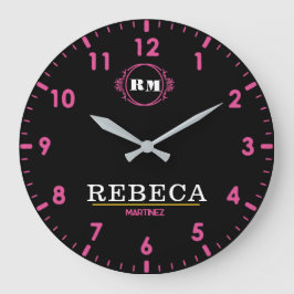 Reloj Redondo Grande Black and Rose Personalized Pink Accents Custom