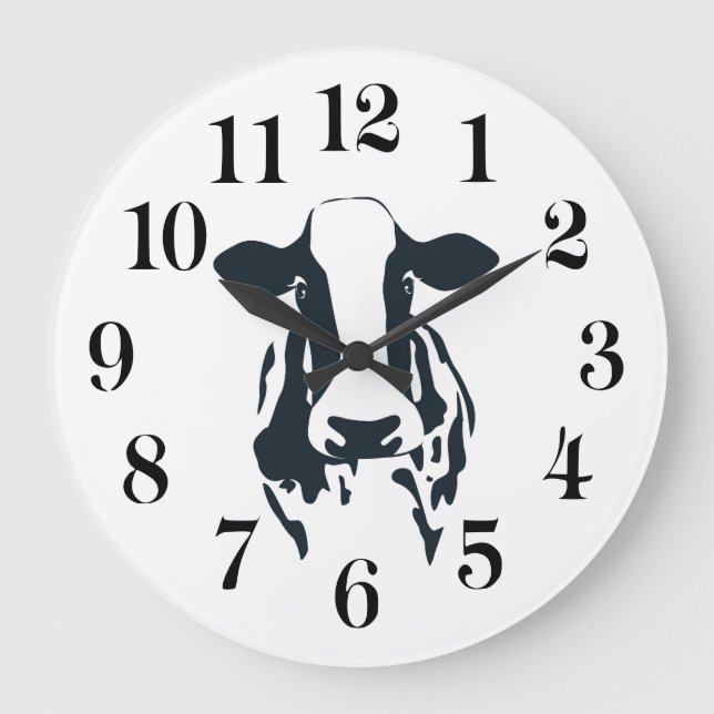 Reloj Redondo Grande Black and White Cow Clock (Anverso)