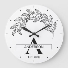 Reloj Redondo Grande Black and White Family Name Monogrammed