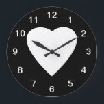 Reloj Redondo Grande Black and White Love Heart Design.<br><div class="desc">A white heart on a black background.</div>