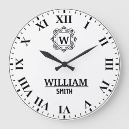 Reloj Redondo Grande Black and white Roman numeral classic monogram