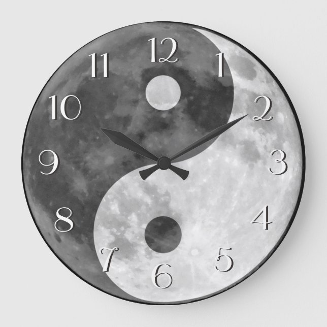 Reloj Redondo Grande Black and White Yin Yang Moon Elegant Numbers (Anverso)