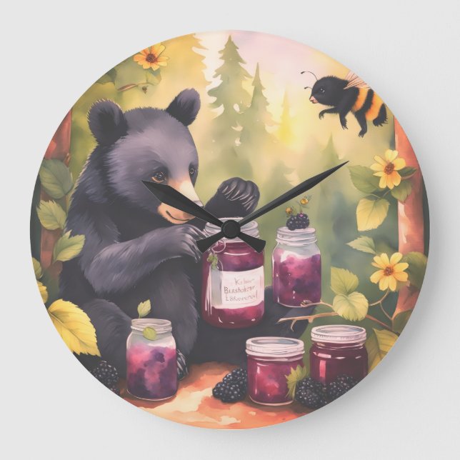 Reloj Redondo Grande Black Bear gathering blackberry jam (Anverso)