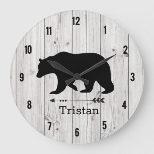 Reloj Redondo Grande Black Bear Rustic Lodge Distressed Farmhouse