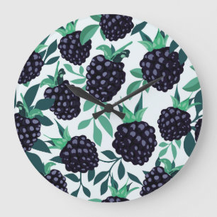 Reloj Redondo Grande Black Berry Tropical: Patrón sin foco de fruta
