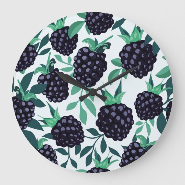 Reloj Redondo Grande Black Berry Tropical: Patrón sin foco de fruta (Anverso)