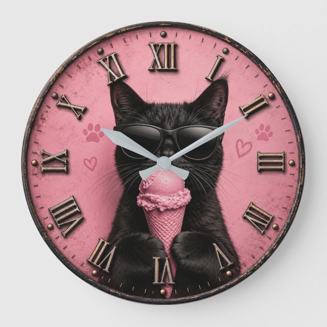 Reloj Redondo Grande Black Cat Ice Cream  (Anverso)