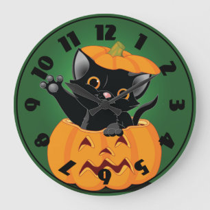 Reloj Redondo Grande Black Cat In A Pumpkin Clock