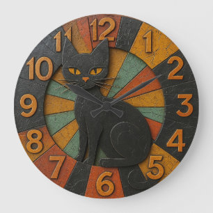 Reloj Redondo Grande Black cat lover gift feline themed elegant