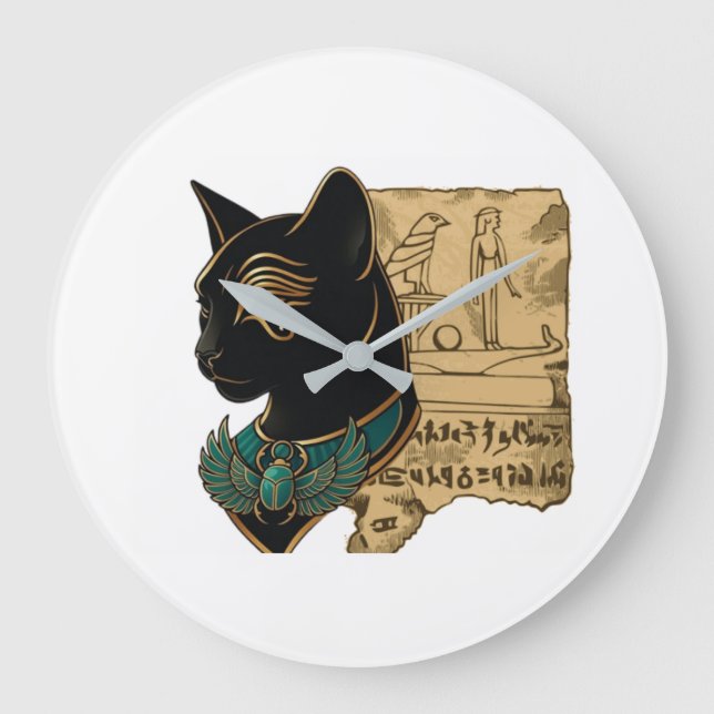 Reloj Redondo Grande Black Cat Pharaoh Design (Anverso)