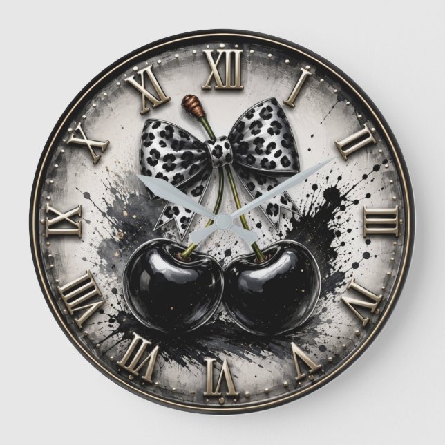 Reloj Redondo Grande Black Cherry Modern Monochrome Kitchen (Anverso)